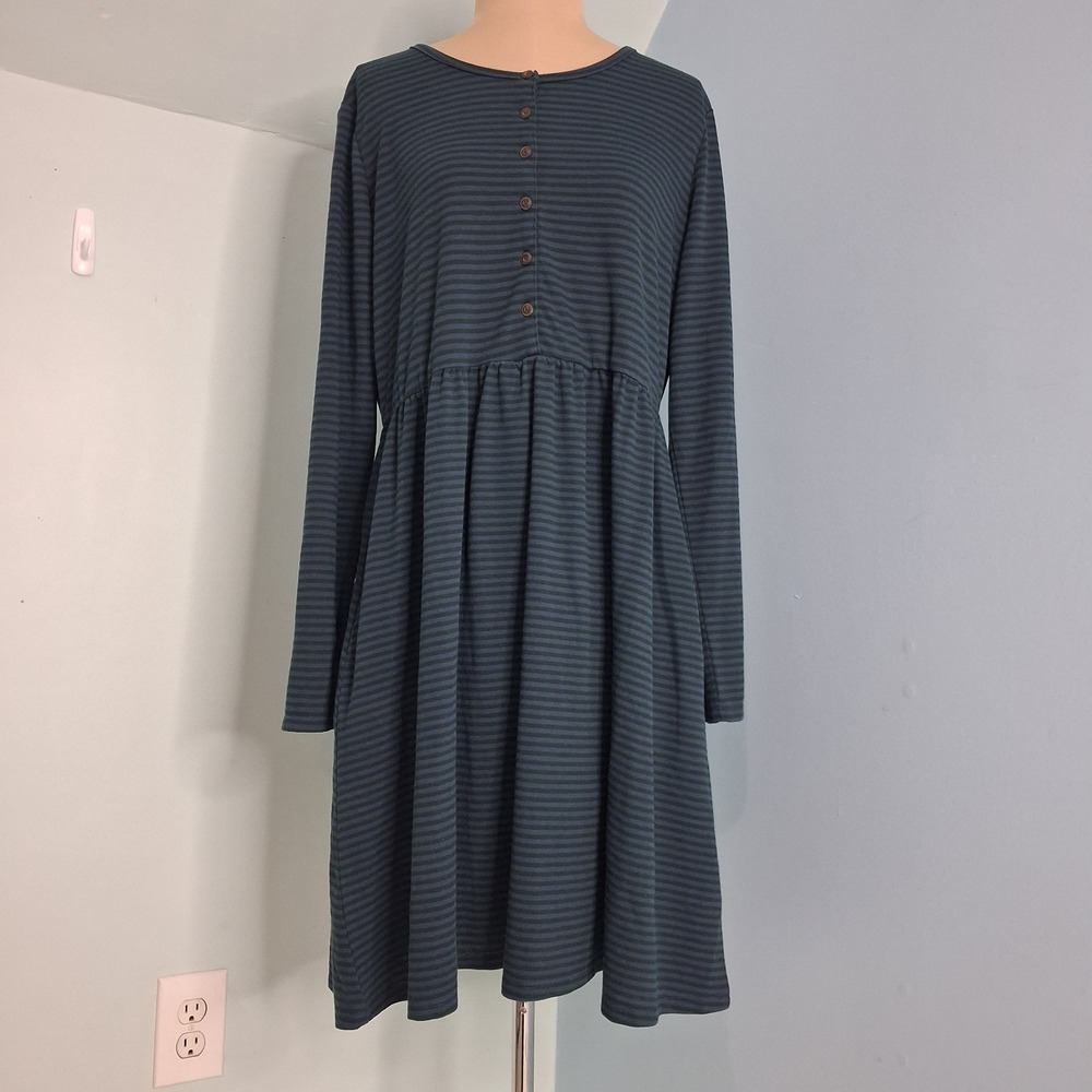 Toad&Co  Women's Striped Piru Henley Dress True Navy Stripe Sz M Granola Girl